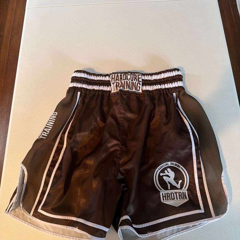 Hardcore Training Men’s Boxing Shorts Brown Satin Silk 5XL Comfort Perormance